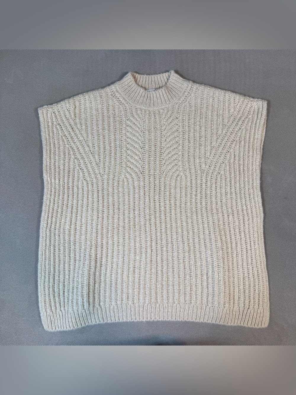 CLOSED Women's Beige Chunky-Knit Alpaca Wool Mock Pullover Poncho Sweater S/M